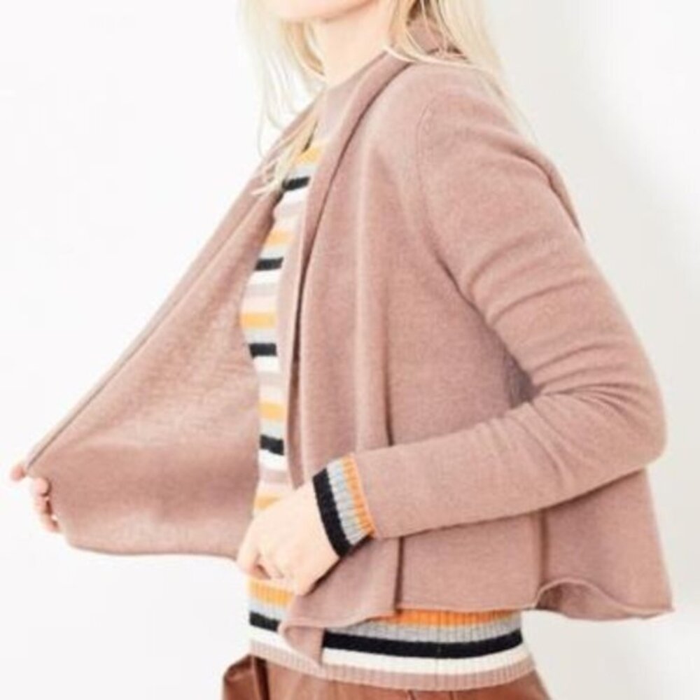 White + Warren Pleatback Tan Cashmere Open Cardigan